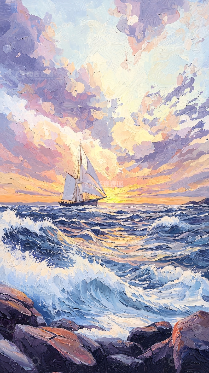 高清大图下载【趣麦麦图】帆船日落海景图