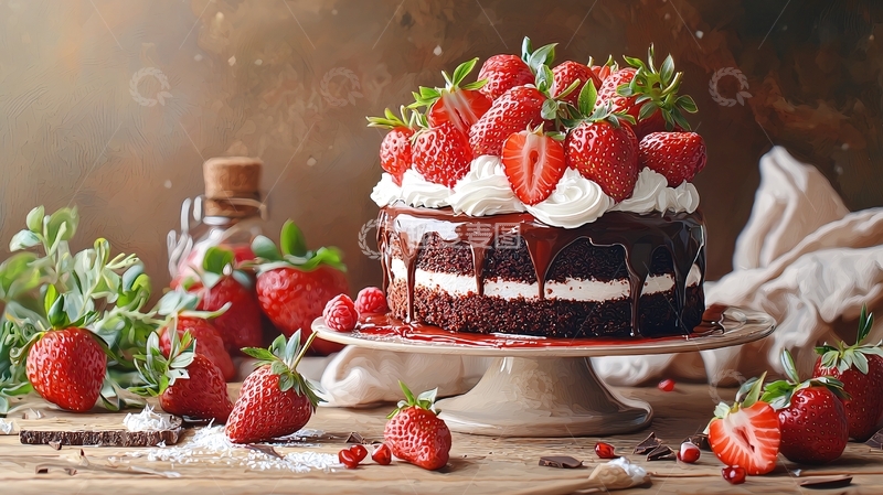 高清大图下载【趣麦麦图】草莓巧克力奶油蛋糕