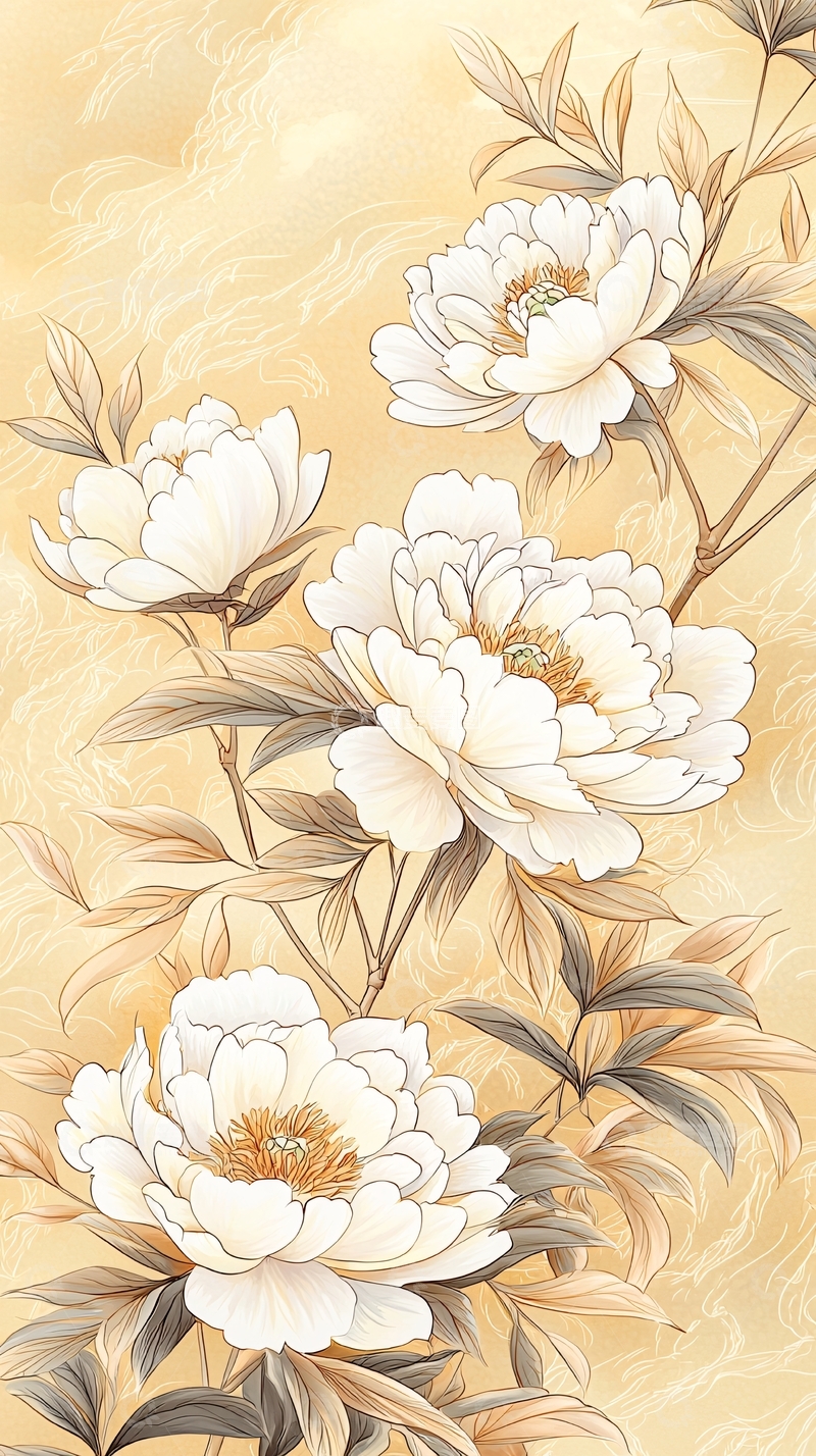 高清大图下载【趣麦麦图】白色牡丹花的淡雅水墨风