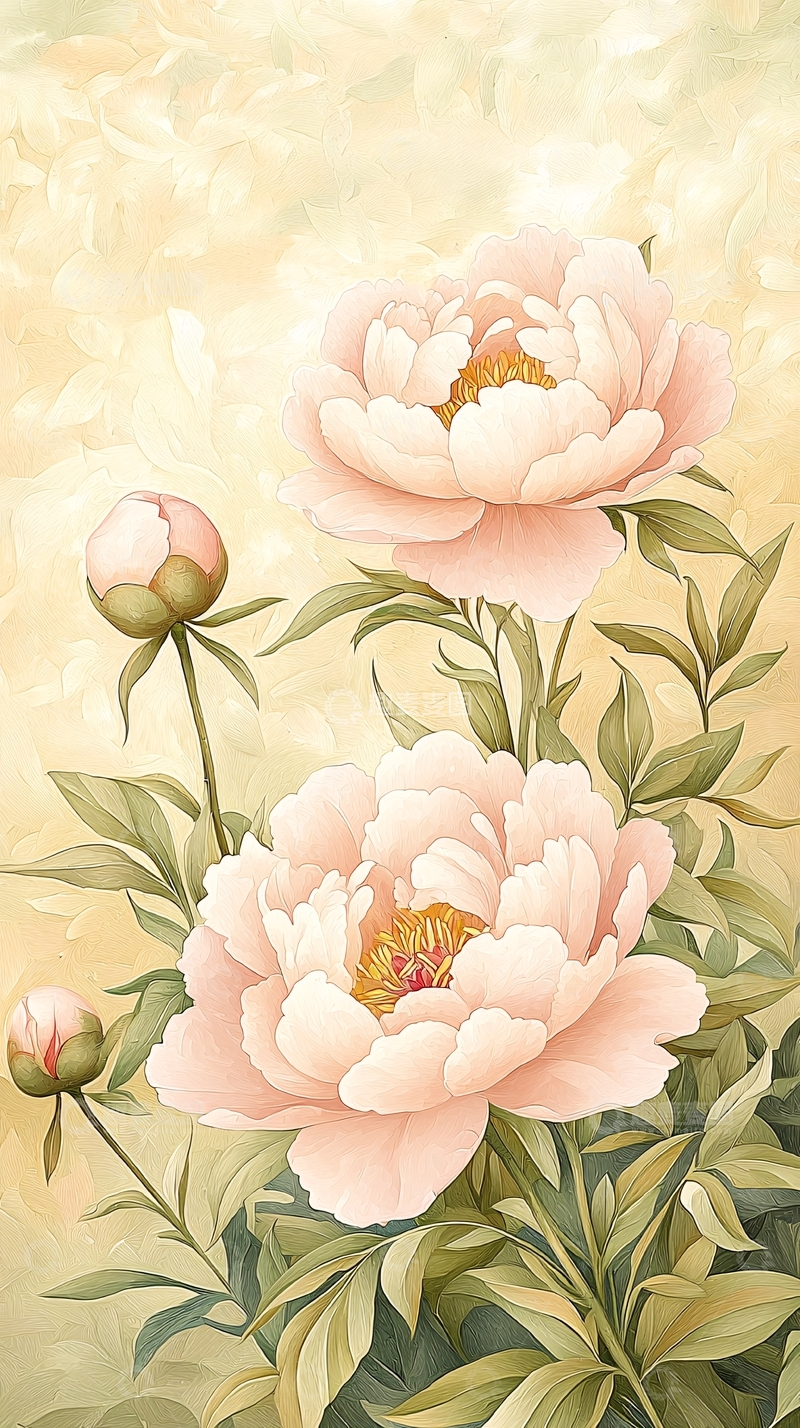 高清大图下载【趣麦麦图】粉色牡丹花工笔画