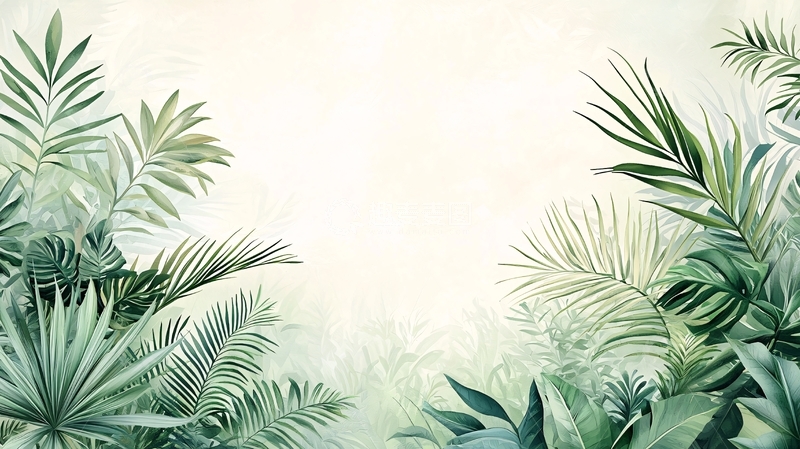 高清大图下载【趣麦麦图】绿色植物水彩背景