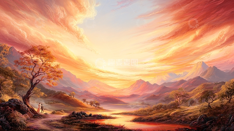 高清大图下载【趣麦麦图】壮丽日落山景