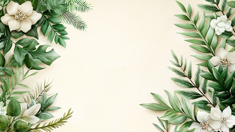 高清大图下载【趣麦麦图】绿色植物花卉背景留白