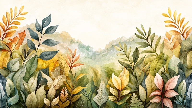 高清大图下载【趣麦麦图】水彩植物清新背景