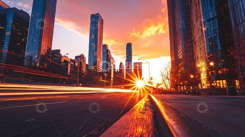 高清大图下载【趣麦麦图】城市日落光辉