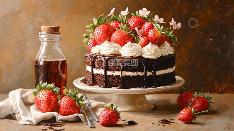 高清大图下载【趣麦麦图】诱人草莓蛋糕静物特写