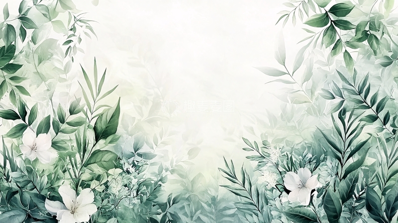 高清大图下载【趣麦麦图】清新绿色植物背景留白