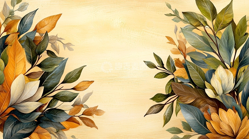 高清大图下载【趣麦麦图】秋季水彩植物背景