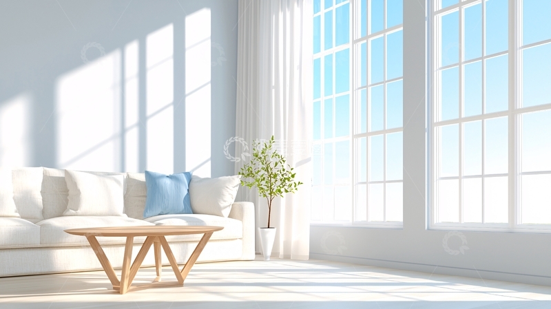 高清大图下载【趣麦麦图】阳光洒在客厅的沙发上