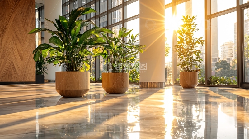 高清大图下载【趣麦麦图】明亮大厅的盆栽植物