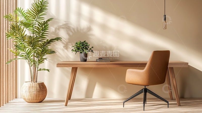 高清大图下载【趣麦麦图】阳光洒在木质办公桌上