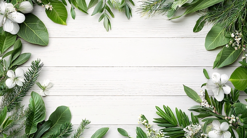 高清大图下载【趣麦麦图】白色木板绿叶植物边框