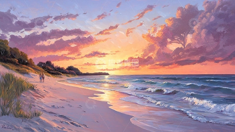 高清大图下载【趣麦麦图】金色阳光下的海滩