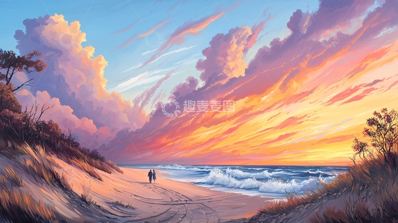 高清大图下载【趣麦麦图】海边唯美夕阳晚霞风景