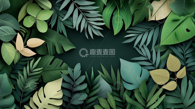 高清大图下载【趣麦麦图】绿色植物叶子环绕的背景