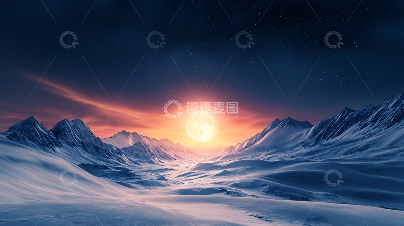 高清大图下载【趣麦麦图】雪山日出壮丽景色
