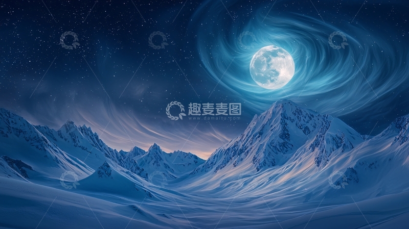 高清大图下载【趣麦麦图】梦幻月夜山脉