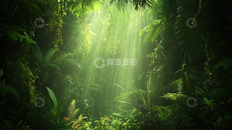 高清大图下载【趣麦麦图】热带雨林光线穿透树叶