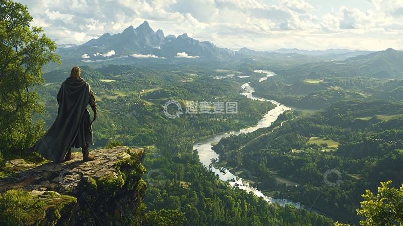 高清大图下载【趣麦麦图】山巅远眺河流绿洲的人