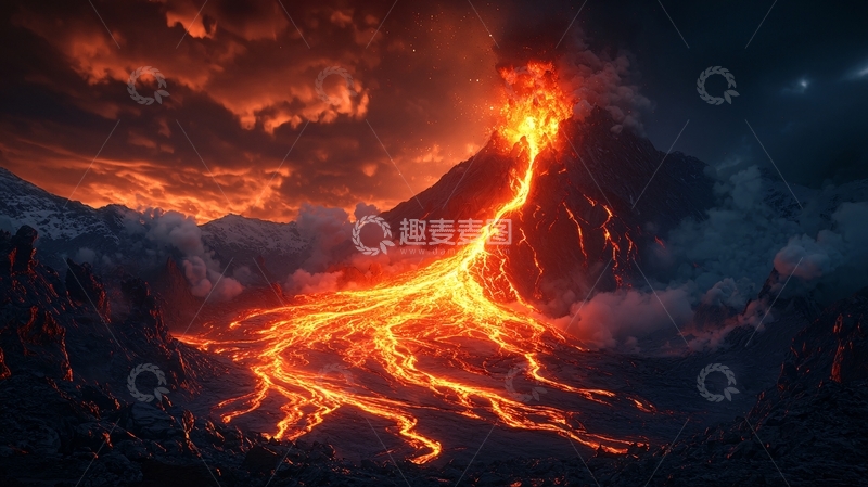 高清大图下载【趣麦麦图】火山喷发熔岩壮观景象