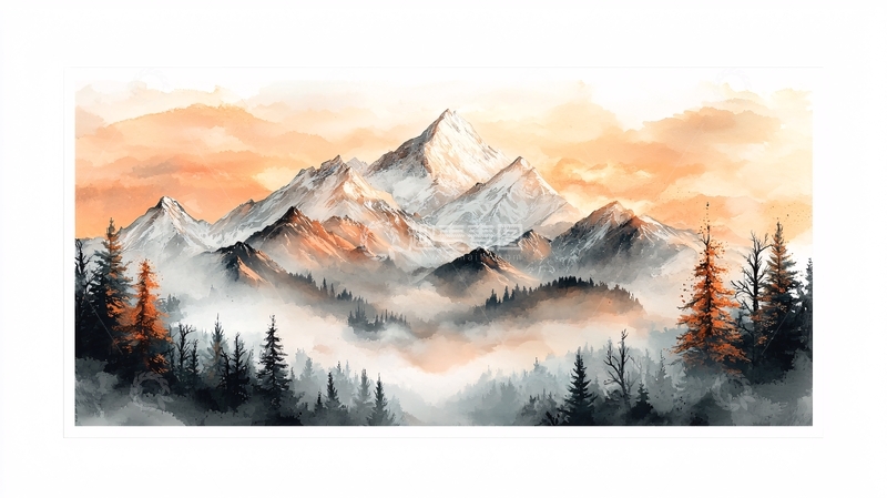 高清大图下载【趣麦麦图】水彩山脉森林