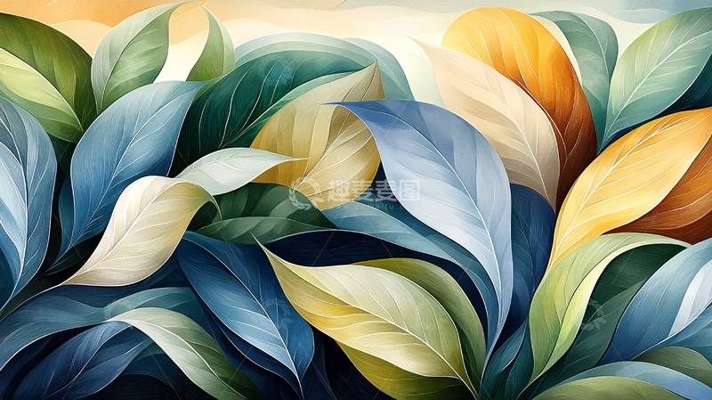 高清大图下载【趣麦麦图】抽象叶片水彩画