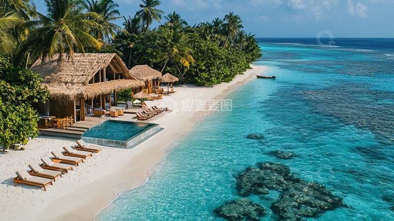 高清大图下载【趣麦麦图】海边茅草屋别墅