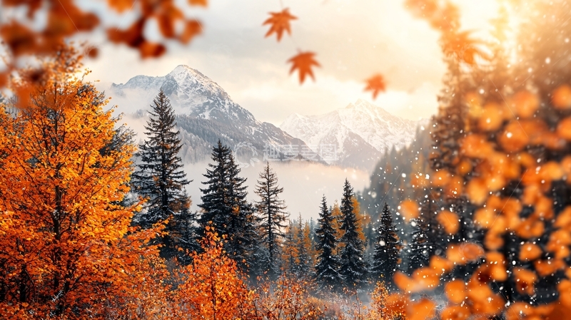 高清大图下载【趣麦麦图】秋季山景落叶纷飞