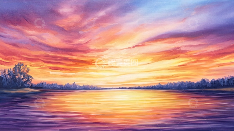 高清大图下载【趣麦麦图】绚丽湖面日落晚霞