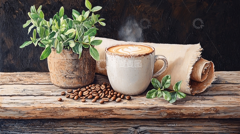 高清大图下载【趣麦麦图】一杯热咖啡桌上静物