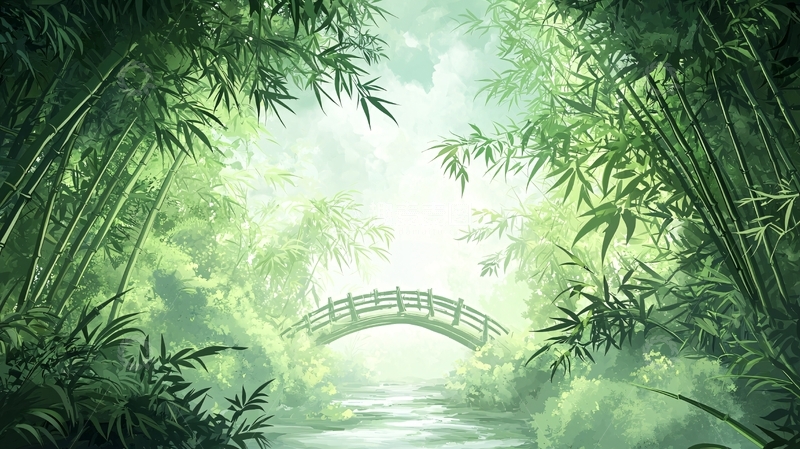 高清大图下载【趣麦麦图】竹林小桥流水人家