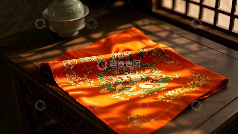 高清大图下载【趣麦麦图】窗影下红色中式丝绸文化图