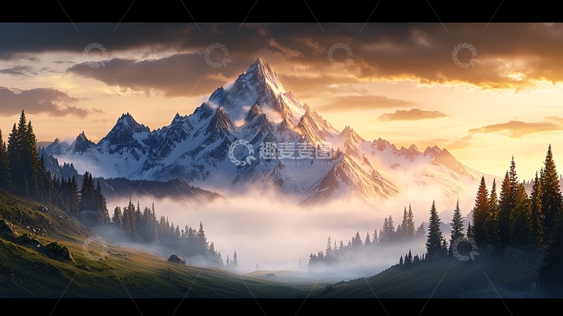 高清大图下载【趣麦麦图】壮丽雪山云雾缭绕