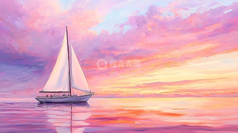 高清大图下载【趣麦麦图】夕阳下的帆船