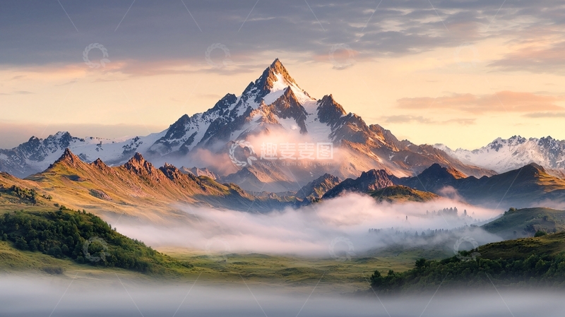 高清大图下载【趣麦麦图】雄伟的山峰云雾缭绕