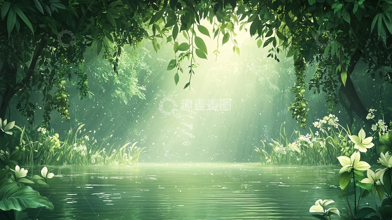 高清大图下载【趣麦麦图】绿意盎然的森林小溪