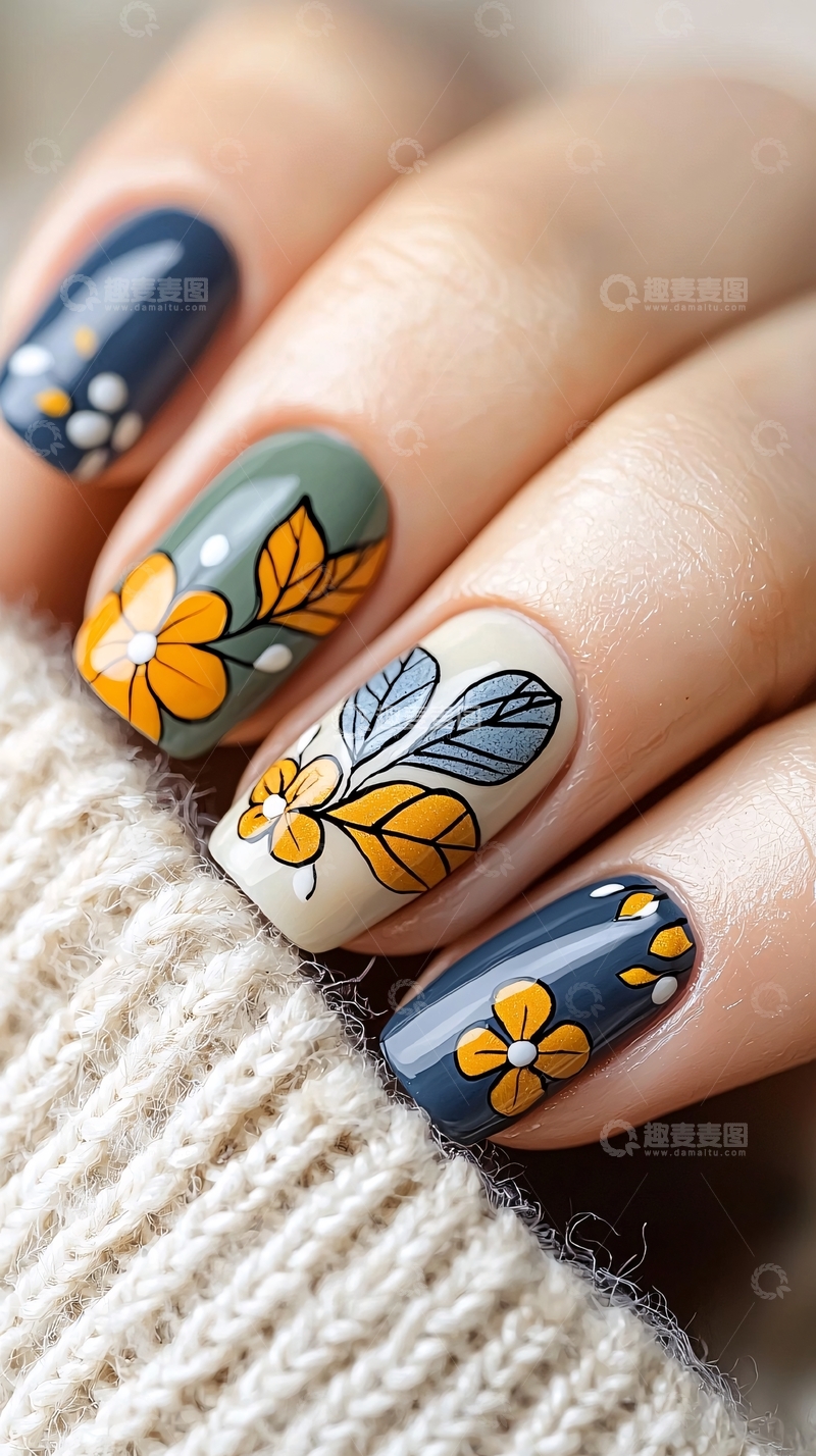高清大图下载【趣麦麦图】花朵美甲图案