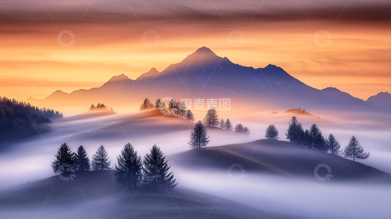 高清大图下载【趣麦麦图】雾气笼罩的山峰