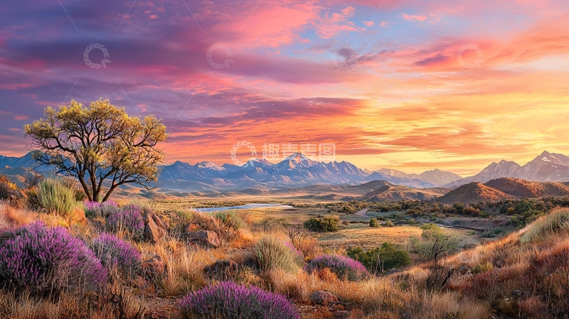 高清大图下载【趣麦麦图】色彩斑斓的日落山景