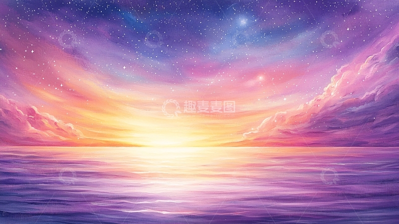 高清大图下载【趣麦麦图】绚丽的紫色日落海景