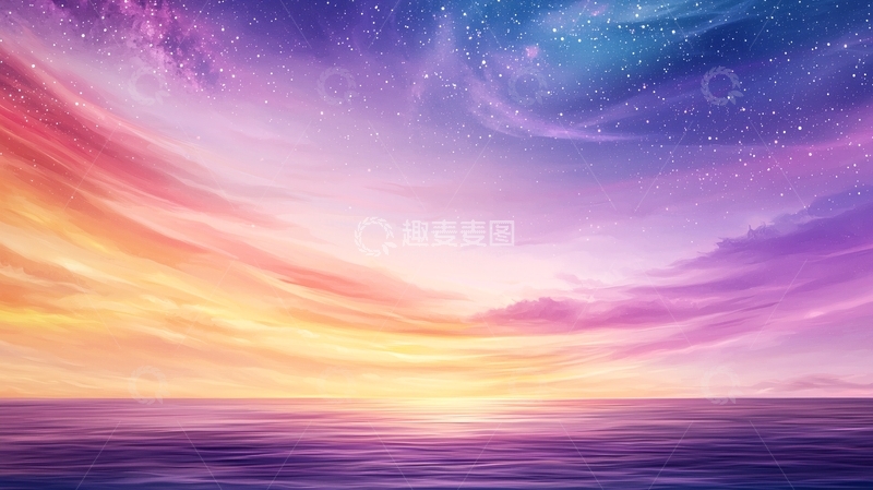 高清大图下载【趣麦麦图】唯美天空海洋交融晚霞