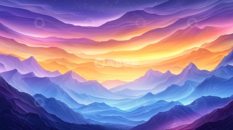 高清大图下载【趣麦麦图】紫色山脉晚霞光线