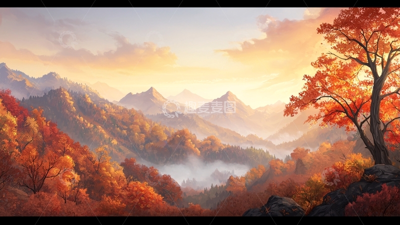 高清大图下载【趣麦麦图】秋日山峦云雾缭绕