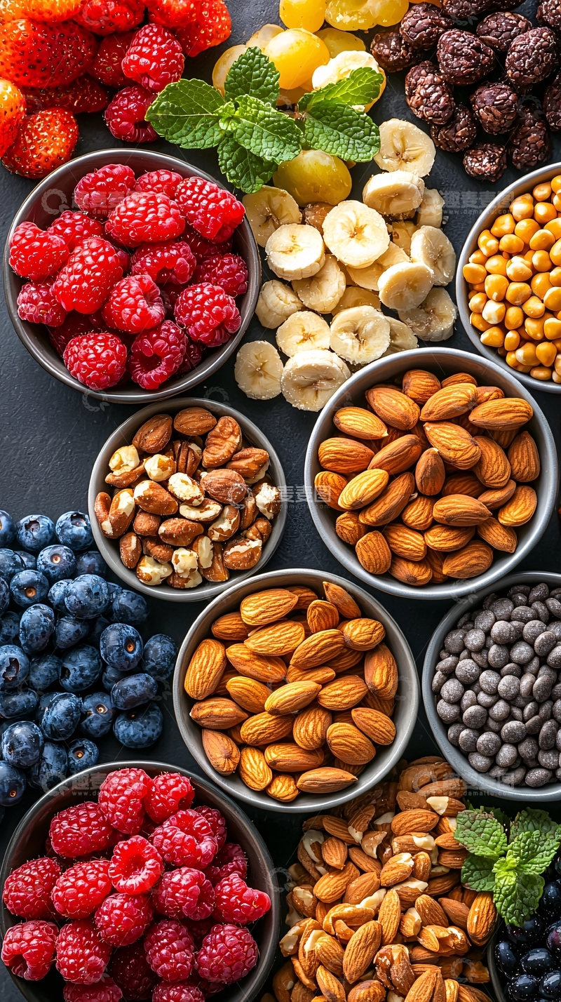 高清大图下载【趣麦麦图】丰富多彩的健康零食拼盘