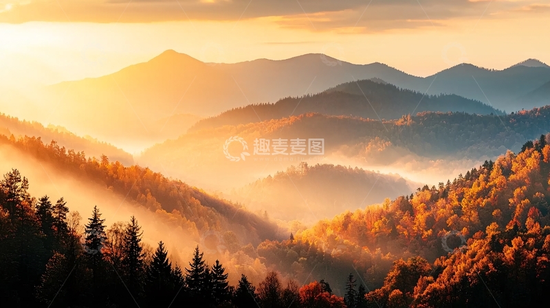 高清大图下载【趣麦麦图】日出山峦风景