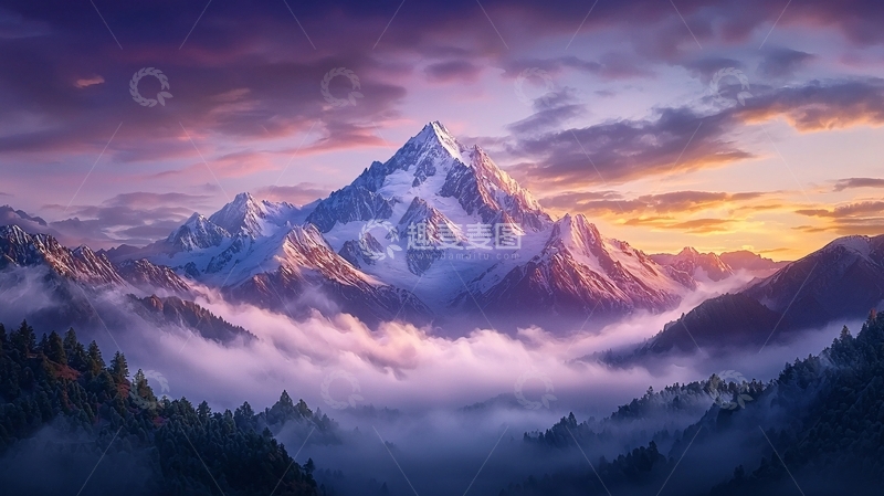 高清大图下载【趣麦麦图】雪山日出云海