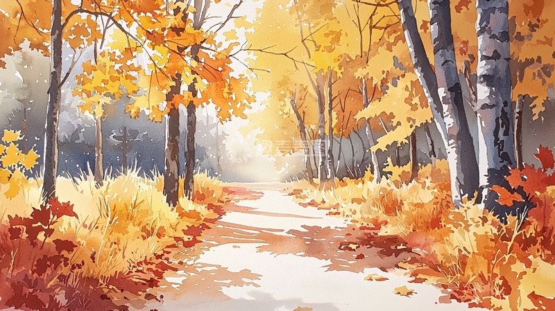 高清大图下载【趣麦麦图】秋季落叶林中的小路