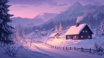 雪山下的冬季小屋