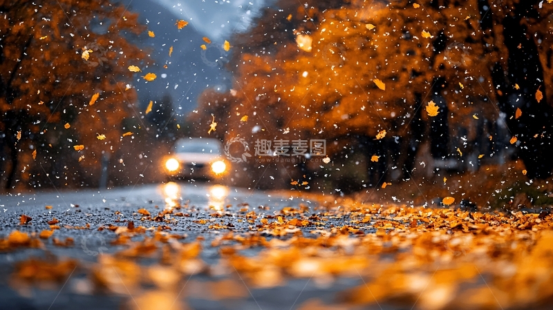 高清大图下载【趣麦麦图】秋日落叶下的公路