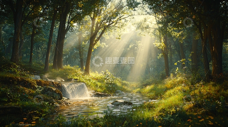高清大图下载【趣麦麦图】阳光穿透森林的光束